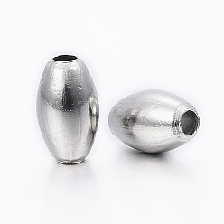 Stainless Steel Color 304 Stainless Steel Beads, Rice, Stainless Steel Color, 7x4mm, Hole: 1.2mm