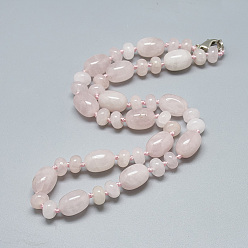 Quartz Rose Rose naturel colliers de perles de quartz, avec mousquetons en alliage, baril, 18.1 pouces ~ 18.5 pouces (46~47 cm), baril: 14x10mm