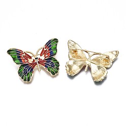 Разноцветный Эмалированная булавка в виде бабочки со стразами, 3d брошь из сплава животных для рюкзака, без свинца и без никеля , светло-золотистый, красочный, 36x49 мм