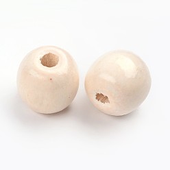 Кремово-белый Природных шарики древесины, круглые деревянные бусины с большими отверстиями для изготовления поделок, без свинца, кремово-белые, 16x13.5 мм, отверстие : 4 мм, Около 820 шт / 1000 г