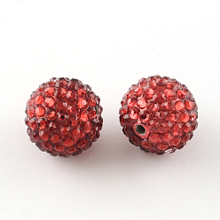 Red Transparent Resin Rhinestone Graduated Beads, with UV Plating Acrylic Round Beads Inside, Red, 12mm, Hole: 2~2.5mm