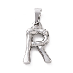 Letter R 304 Stainless Steel Pendants, Bamboo Style, Stainless Steel Color, Letter.R, 18.5x12x3mm, Hole: 3x7mm