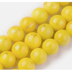 Gold Natural Jade Beads Strands, with Gold Foil, Dyed, Round, Gold, 8mm, Hole: 1mm, about 50pcs/strand, 15.75 inch(40cm)