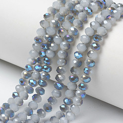 Light Blue Electroplate Glass Beads Strands, Imitation Jade Beads, Half Plated, Blue Plated, Faceted, Rondelle, Light Blue, 6x5mm, Hole: 1mm, about 85~88pcs/strand, 16.1~16.5 inch(41~42cm)