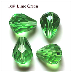 Зеленый лайм Имитация Австрийские кристаллические шарики, класс AAA, граненые, капля, зеленый лайм, 8x10 мм, отверстие : 0.9~1 мм