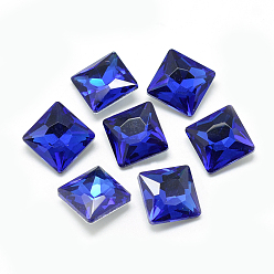 Royal Blue Pointed Back Glass Rhinestone Cabochons, Back Plated, Faceted, Square, Royal Blue, 8x8x3.5mm