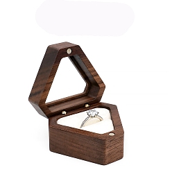 WhiteSmoke Triangle Wood Ring Display Box, Magnetic Jewelry Portable Storage Ring Case with Visible Winbow and Velvet Inside, WhiteSmoke, 5.7x4.9x3.7cm