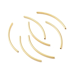 Real 18K Gold Plated 925 Sterling Silver Tube Beads, Curved Tube, Real 18K Gold Plated, 35x1.5mm, Hole: 1mm, about 30pcs/10g