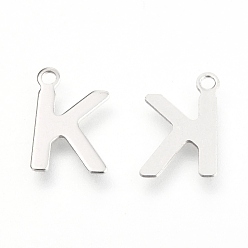 Letter K 201 Stainless Steel Charms, Alphabet, Letter.K, 12x9x0.6mm, Hole: 1.4mm
