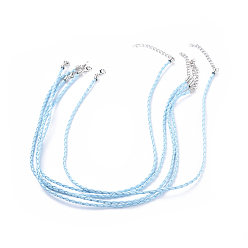 Light Sky Blue Trendy Braided Imitation Leather Necklace Making, with Iron End Chains and Lobster Claw Clasps, Platinum Metal Color, Light Sky Blue, 16.9 inchx3mm