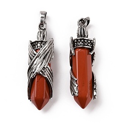 Red Jasper Natural Red Jasper Pendants, with Alloy Findings, Cadmium Free & Lead Free, Faceted, Bullet with Wing, 43.5~44x12.5~13x11.5~12mm, Hole: 7x5mm