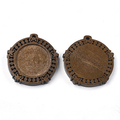 Saddle Brown Wooden Pendant Cabochon Settings, Pendant Base, Flat Round, Saddle Brown, Tray: 25mm, 39.5x38x5.5mm, Hole: 2.5mm