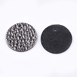 Black Eco-Friendly Cowhide Pendants, Flat Round, Black, 15.5x1.5mm, Hole: 1.6mm
