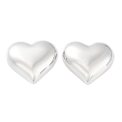 Platinum Brass Stud Earrings for Women, Heart, Platinum, 17.5x20mm