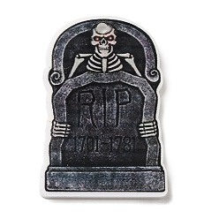 Negro Colgantes de acrílico opaco con temática de halloween, Lápida con amuletos de esqueleto., negro, 37.5~38x23.5~25.5x2~5 mm, agujero: 2 mm