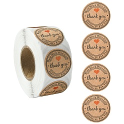 BurlyWood Kraft Paper Thank You Sticker Rolls, Round Dot Self Adhesive Decals, for Envelope, Gift Bag, Card Sealing, BurlyWood, 25mm, about 500pcs/roll
