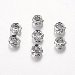 Platinum Brass Cubic Zirconia Beads, Rondelle, Platinum, 6x4mm, Hole: 3mm