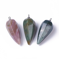 Indian Agate Natural Indian Agate Pointed Pendants, with Stainless Steel Findings, Cone, Stainless Steel Color, 50~53x19~21mm, Hole: 2mm