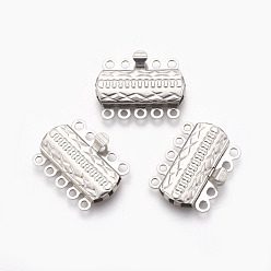 Stainless Steel Color 201 Stainless Steel Multi-Strand Box Clasps, Rectangle, Stainless Steel Color, 19.5x14.3x2.5mm, Hole: 1.2mm