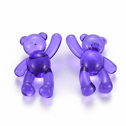 Pourpre Moyen Perles acryliques transparentes, ours, support violet, 37x28x13mm, Trou: 2.5mm, environ133 pcs / 500 g