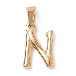 Letter N 304 Stainless Steel Pendants, Bamboo Style, Letter, Golden Color, Letter.N, 19x13x3mm, Hole: 3x7mm