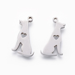 Stainless Steel Color 201 Stainless Steel Pendants, Manual Polishing, Dog with Heart, Stainless Steel Color, 18x9.5x1.5mm, Hole: 1.2mm