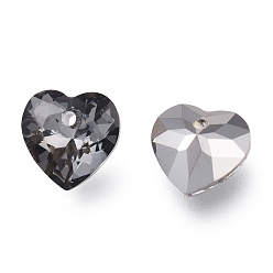 Silver Night Shade Glass Rhinestone Pendants, Back Plated, Faceted, Heart, Silver Night Shade, 8x8x4mm, Hole: 1mm