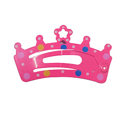 Deep Pink Baking Painted Hair Accessories Iron Snap Hair Clips, for Children, Crown, Deep Pink, 24x40mm