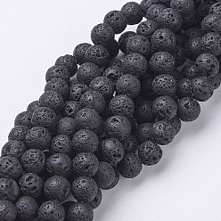 Черный Бусы из натуральной лавы, круглые, чёрные, 8 мм, отверстие : 1 мм