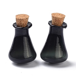 Black Glass Cork Bottles, Glass Empty Wishing Bottles, DIY Vials for Home Decorations, Black, 17x27mm