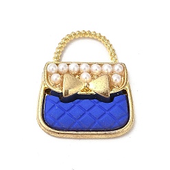 Bleu Charmes d'émail d'alliage, avec perles en plastique imitation abs, sans cadmium et sans nickel et sans plomb, or, sac à main avec breloque nœud papillon, bleu, 18.5x16x4.5mm, Trou: 4.5x8mm