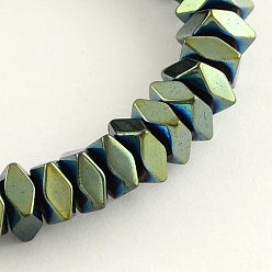 Green Plated Electroplate Non-magnetic Synthetic Hematite Beads Strands, Faceted Square, Green Plated, 3x3x2mm, Hole: 0.5mm, about 200pcs/strand, 16.1 inch