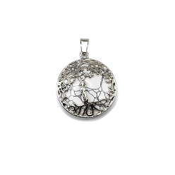 Howlite Natural Howlite Pendants, Tree of Life Charms with Platinum Plated Alloy Findings, 31x27mm