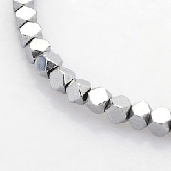 Platinum Plated Electroplate Non-magnetic Synthetic Hematite Beads Strands, Faceted Cube, Platinum Plated, 2x2x2mm, Hole: 1mm, about 294pcs/strand, 15.7 inch