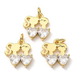 Real 18K Gold Plated Brass with Cubic Zirconia Pendants, Long-Lasting Plated, Lead Free & Cadmium Free, Human with Heart Charm, Real 18K Gold Plated, 14x13x3.2mm, Hole: 3.2mm
