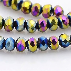 Multi-color Plated Full Plated Faceted Rondelle Glass Beads Strands, Multi-color Plated, 3.5x2.5mm, Hole: 1mm, about 100pcs/strand, 10 inch