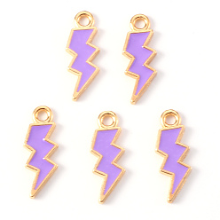Purple Alloy Enamel Pendants, Lightning Bolt, Light Gold, Purple, 20x7x1.5mm, Hole: 2mm