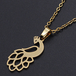 Golden 201 Stainless Steel Pendants Necklaces, with Cable Chains and Lobster Claw Clasps, Peacock, Golden, 17.71 inch(45cm), 1.5mm