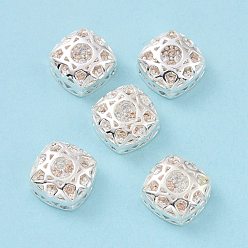 Bisque Eco-friendly Brass Cubic Zirconia Multi-Strand Links, Cadmium Free & Lead Free, Square, Silver Color Plated, Bisque, 10x10x5.7mm, Hole: 1.2mm