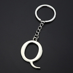 Letter Q Platinum Plated Alloy Pendant Keychains, with Key Ring, Letter, Letter.Q, 3.5x2.5cm