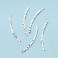 Silver Rack Plating Brass Curved Tube Beads, Cadmium Free & Lead Free, Long-Lasting Plated, Silver, 30x1.5mm, Hole: 0.7mm