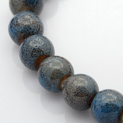 Bleu Dodger  Perles en porcelaine anciennes rondes manuelles, Dodger bleu, 12~13mm, Trou: 2mm, Environ 30 pcs/chapelet, 15.74 pouce