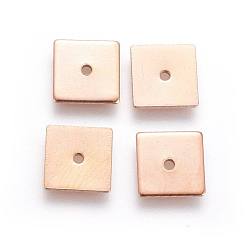 Rose Gold Ion Plating(IP) 304 Stainless Steel Spacer Beads, Square, Rose Gold, 6x6x0.9mm, Hole: 1.2mm
