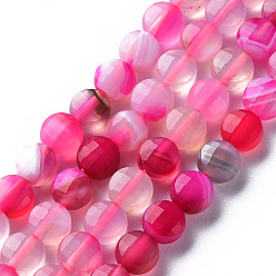 Deep Pink Natural Agate Beads Strands, Dyed & Heated, Faceted, Flat Round, Deep Pink, 6x4mm, Hole: 1mm, about 62pcs/strand, 14.76 inch(37.5cm)