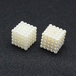 Beige Perles de nacre en plastique ABS, cube, beige, 14x14x14mm, Trou: 1mm, environ310 pcs / 500 g