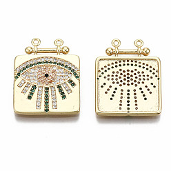 Real 18K Gold Plated Brass Micro Pave Colorful Cubic Zirconia Pendants, Nickel Free, Square with Eye, Real 18K Gold Plated, 24x23.5x2mm, Hole: 1mm