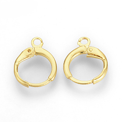 Golden Brass Huggie Hoop Earring Findings, with Loop, Golden, 15x11.5x2mm, Hole: 2mm, Pin: 1mm