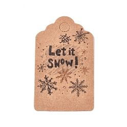 Bois Solide Étiquettes-cadeaux en papier, étiquettes de suspension, pour les arts et l'artisanat, pour noël, avec mot laissez-le motif neige & flocon de neige, burlywood, 50x30x0.3mm, Trou: 5mm