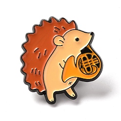 Colorful Alloy Enamel Brooches, Enamel Pin, Hedgehog with French Horn, Colorful, 28x26x11mm