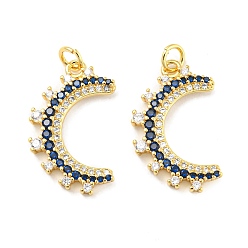 Real 18K Gold Plated Rack Plating Brass Micro Pave Cubic Zirconia Pendants, with Jump Ring, Long-Lasting Plated, Lead Free & Cadmium Free, Moon Charm, Real 18K Gold Plated, 24x14.5x2mm, Hole: 3.2mm